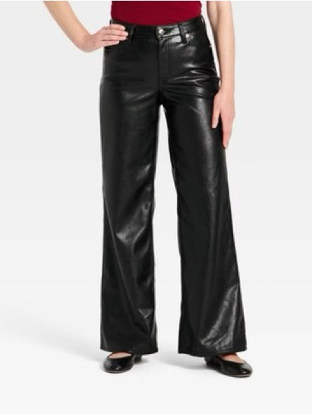 Women’s Universal Thread Black Faux Leather High Rise Wide-Leg Pants 12R